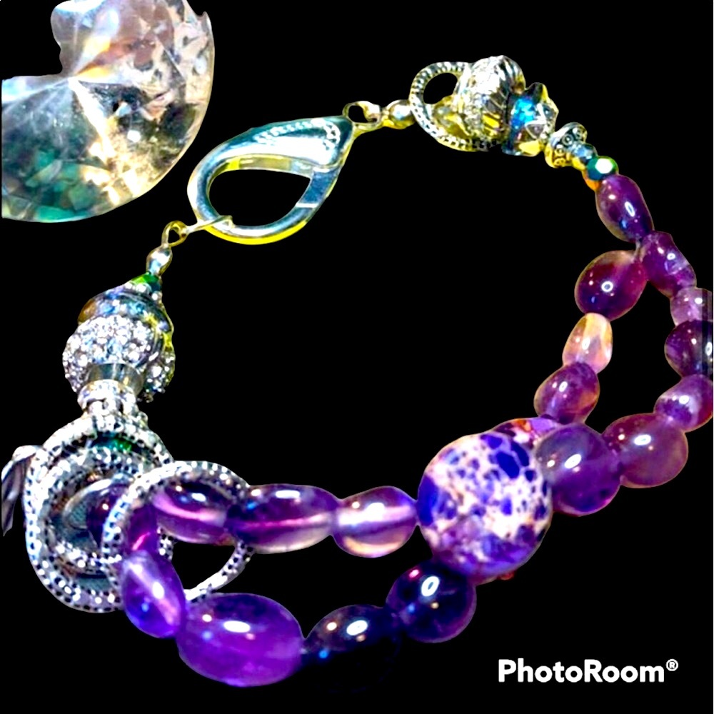 💜Genuine amethyst chunky fun and funky bracelet